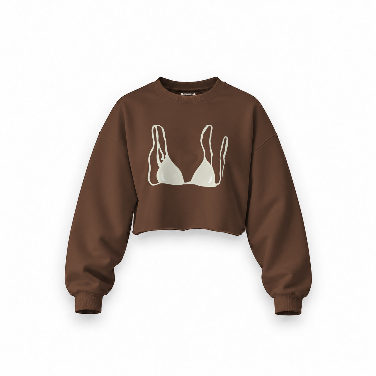White Bikini Oversize Crop Sweatshirt — Kahverengi — Ön baskı