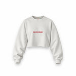Rich Bitch Energy Oversize Crop Sweatshirt — Beyaz — Ön baskı