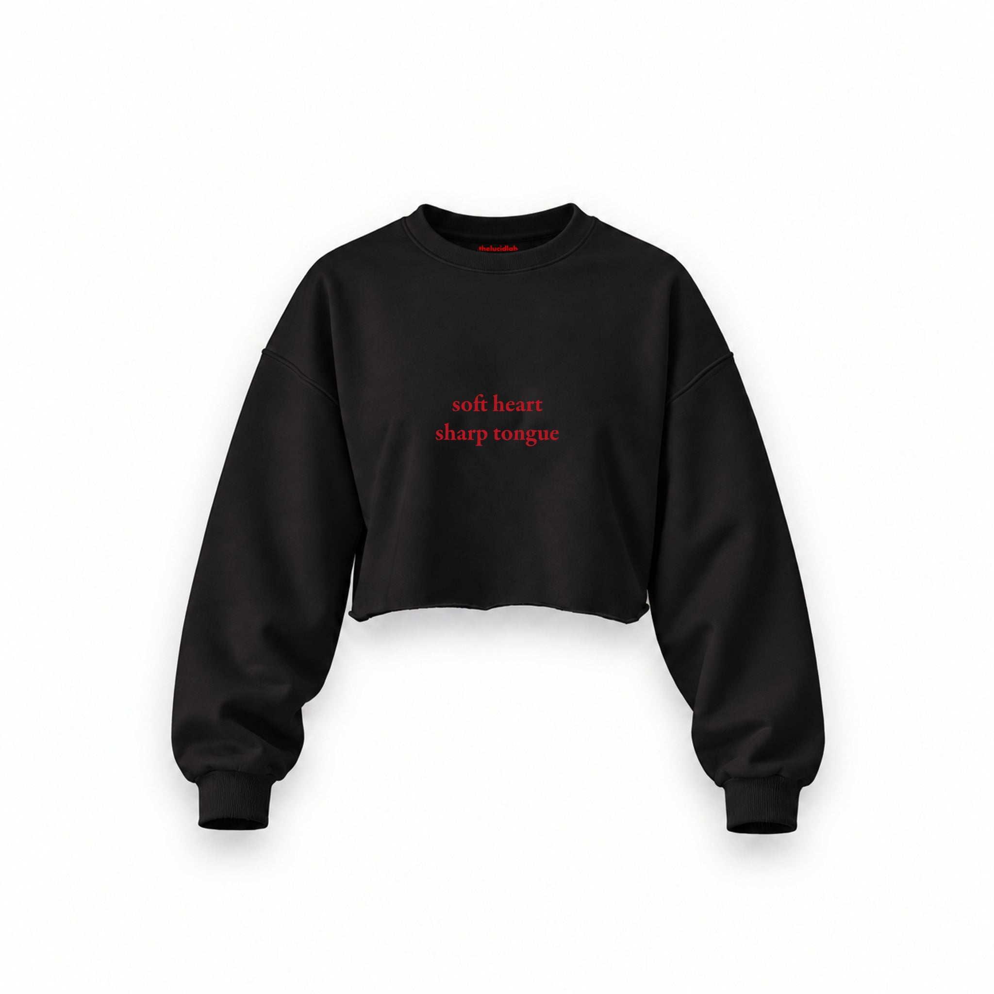 Soft Heart Sharp Tongue Oversize Crop Sweatshirt — Siyah — Ön baskı