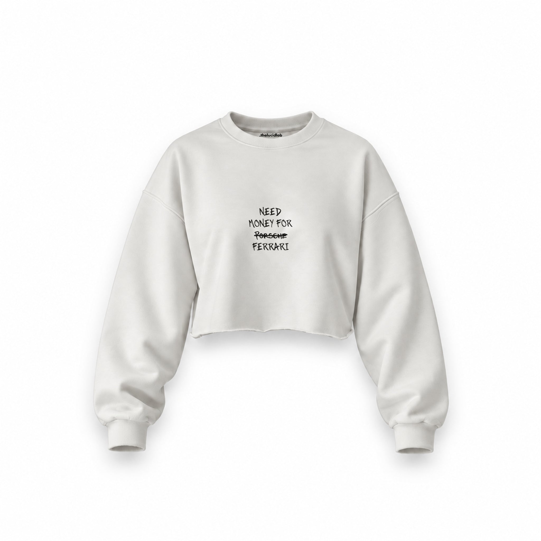 Need Money For Ferrari Oversize Crop Sweatshirt — Beyaz — Ön baskı