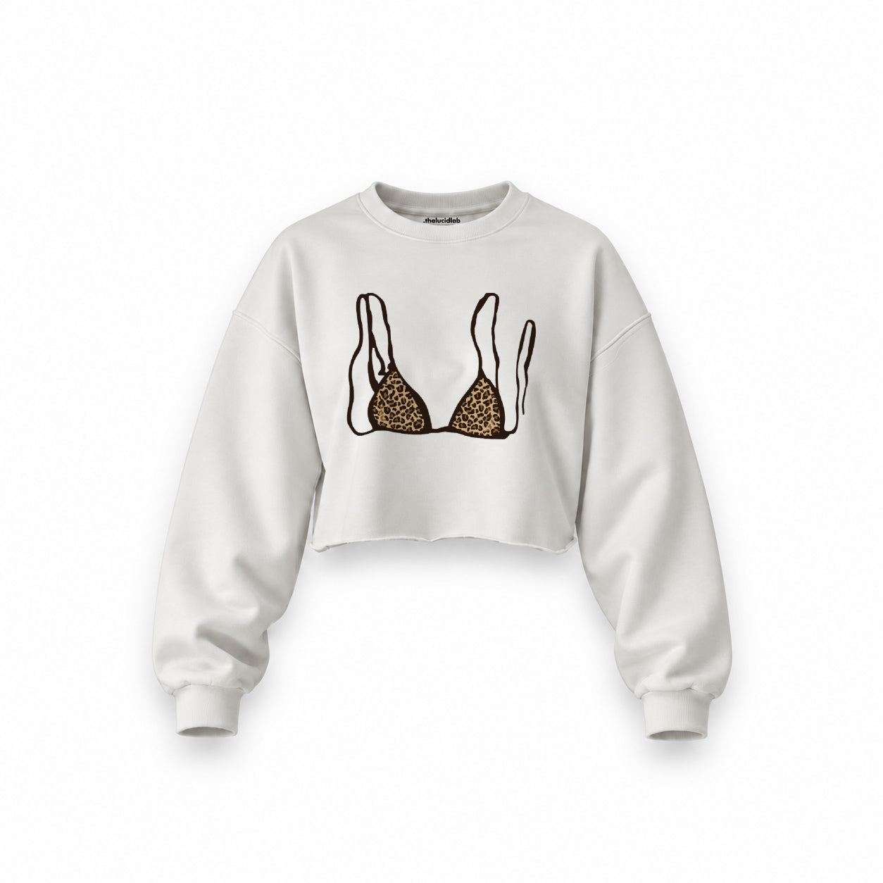 Leopard Bikini Oversize Crop Sweatshirt — Beyaz — Ön baskı