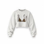 Leopard Bikini Oversize Crop Sweatshirt — Beyaz — Ön baskı