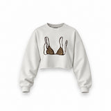 Leopard Bikini Oversize Crop Sweatshirt — Beyaz — Ön baskı