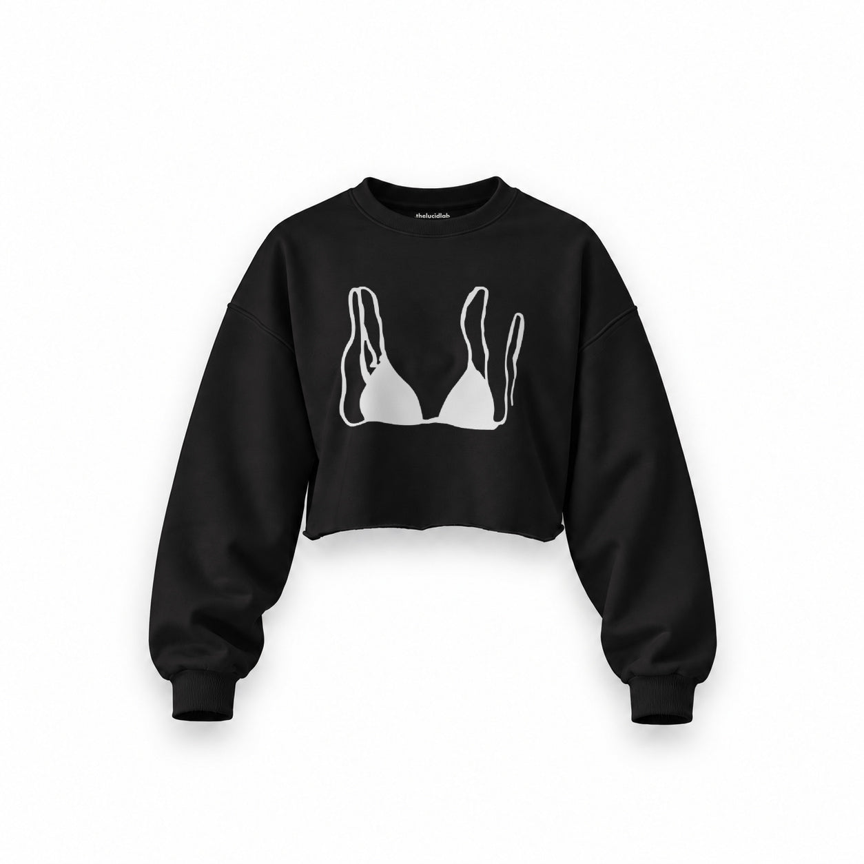 Leopard Bikini Oversize Crop Sweatshirt — Siyah — Ön baskı