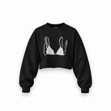 Leopard Bikini Oversize Crop Sweatshirt — Siyah — Ön baskı