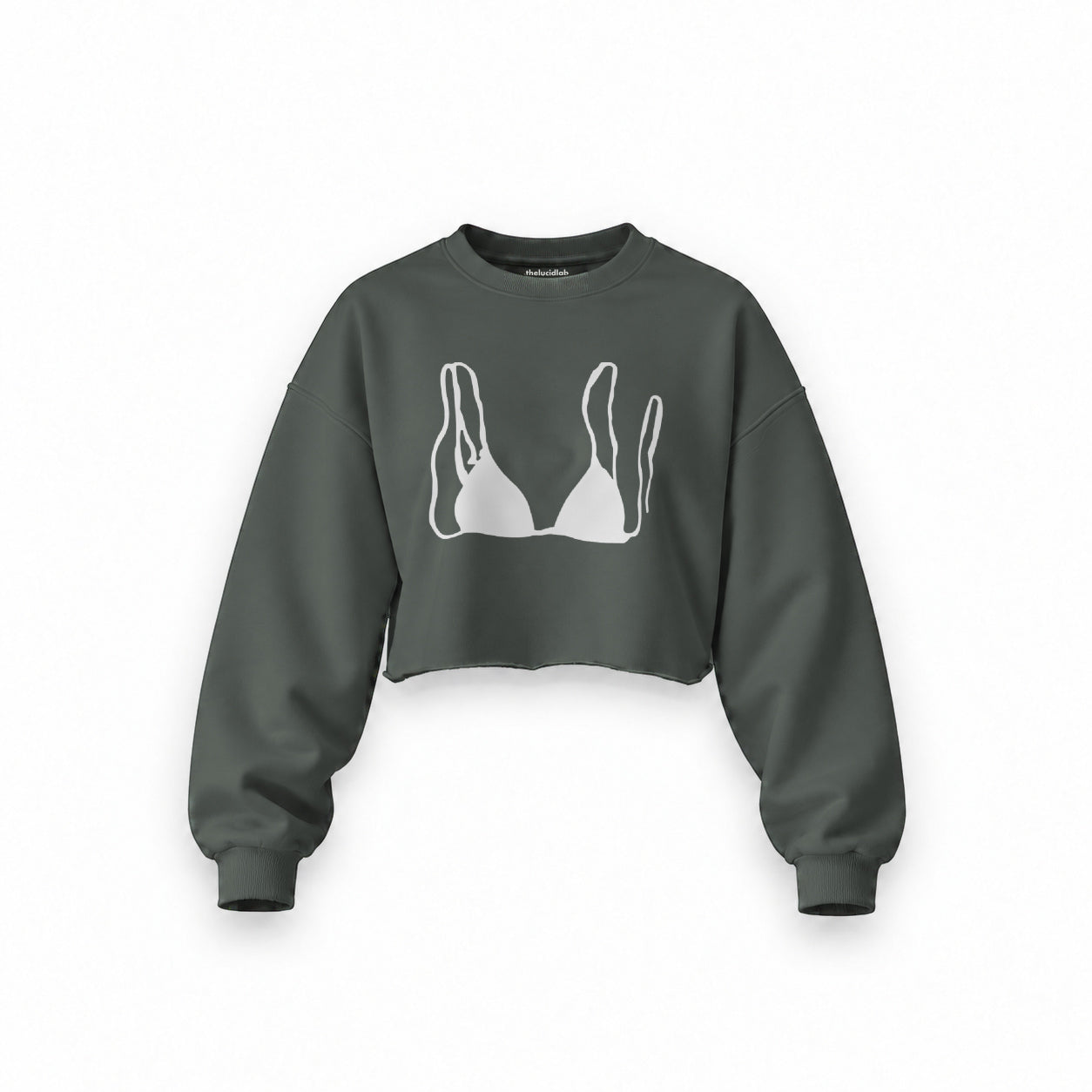 Leopard Bikini Oversize Crop Sweatshirt — Antrasit — Ön baskı