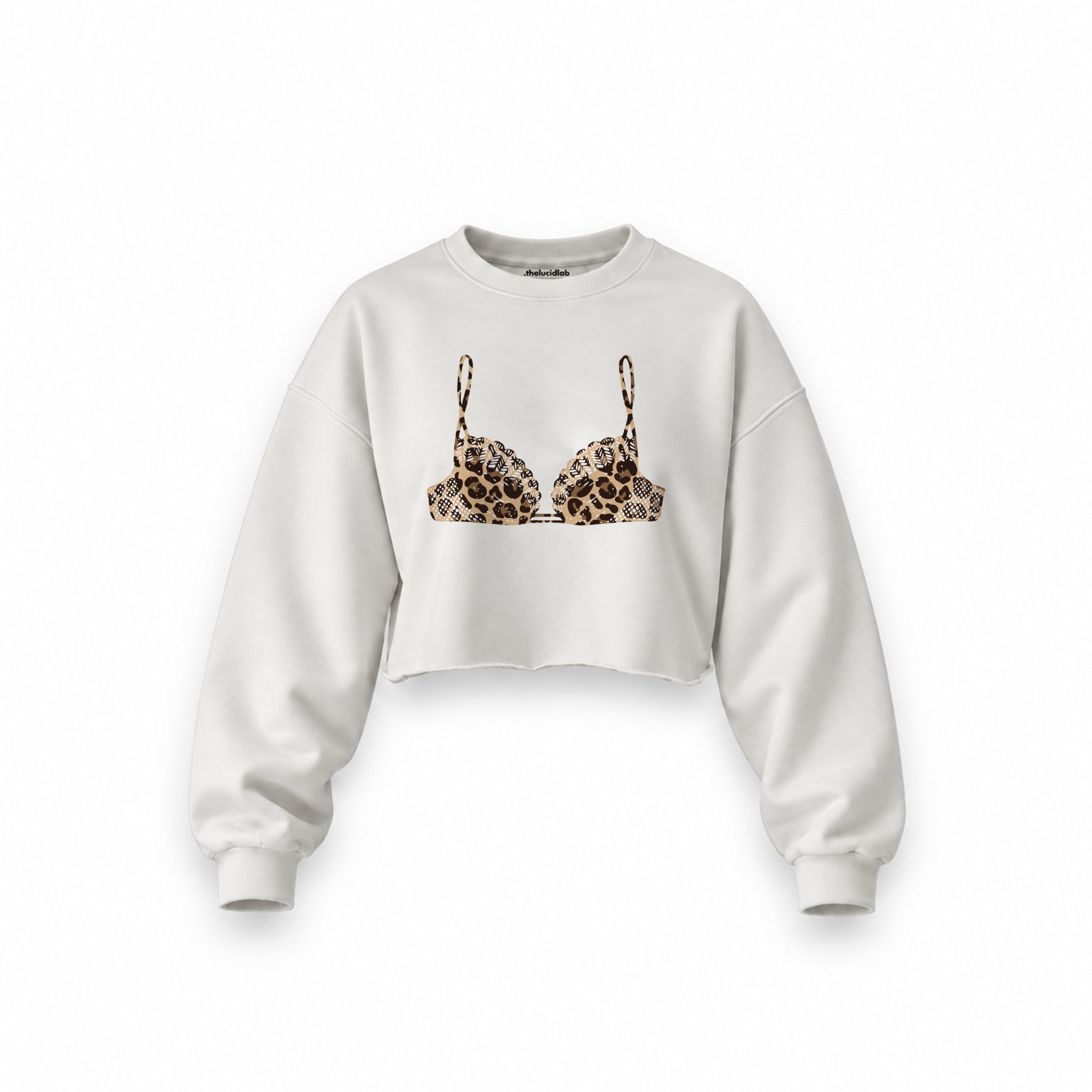 Noir Seduce – Leopard Oversize Crop Sweatshirt — Beyaz — Ön baskı