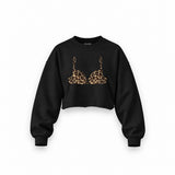 Noir Seduce – Leopard Oversize Crop Sweatshirt — Siyah — Ön baskı