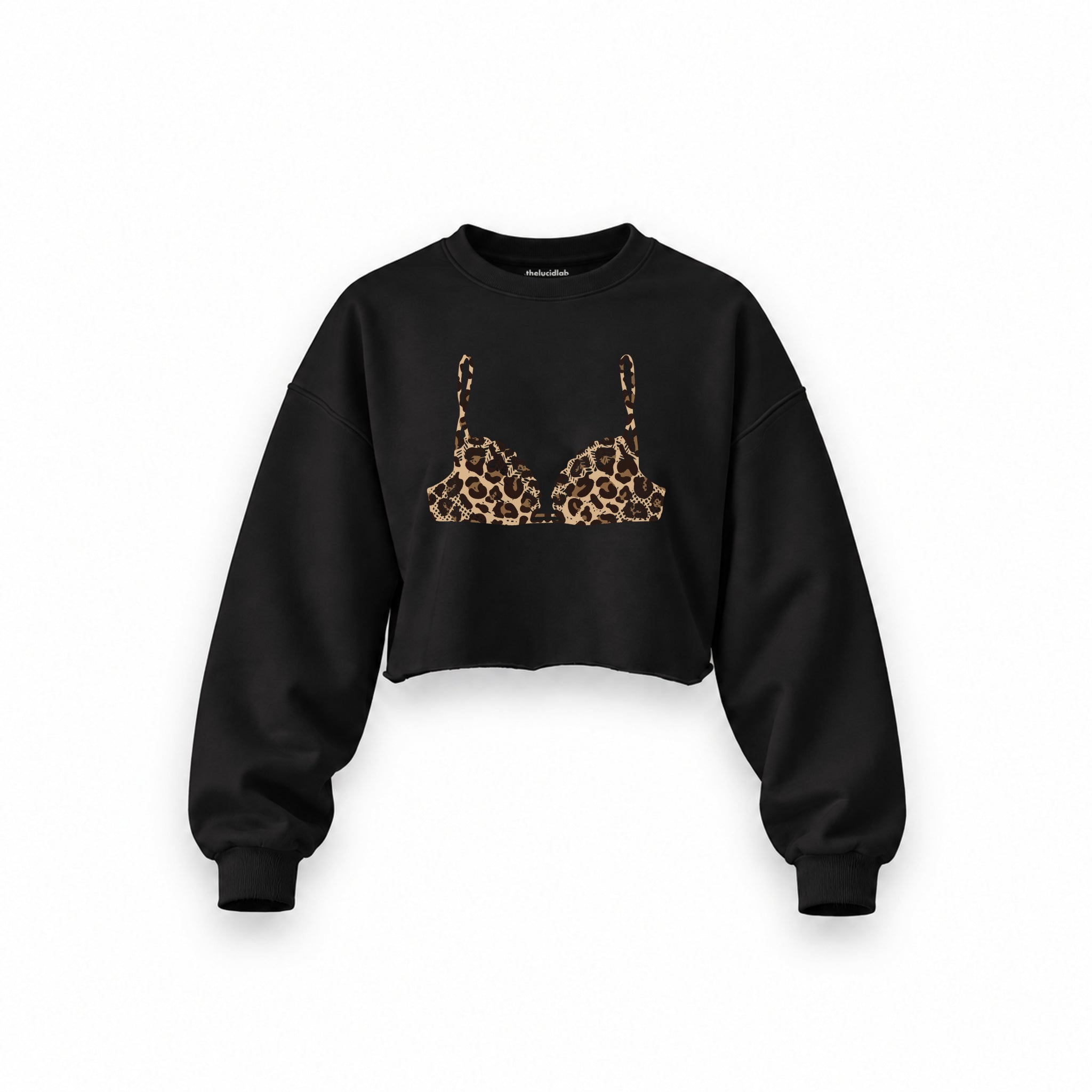 Noir Seduce – Leopard Oversize Crop Sweatshirt — Siyah — Ön baskı