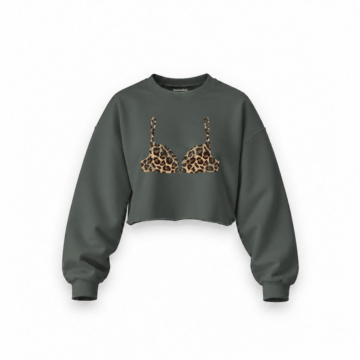 Noir Seduce – Leopard Oversize Crop Sweatshirt — Antrasit — Ön baskı
