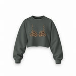 Noir Seduce – Leopard Oversize Crop Sweatshirt — Antrasit — Ön baskı