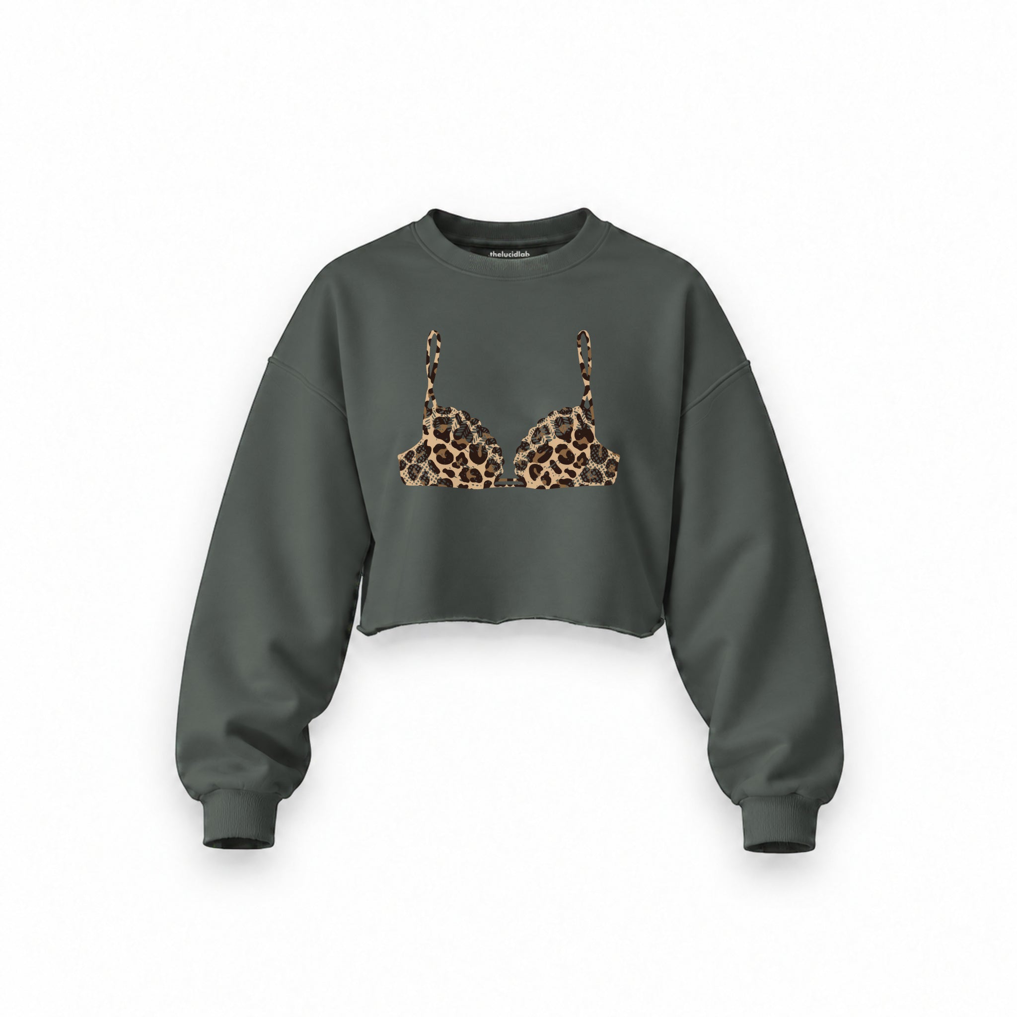 Noir Seduce – Leopard Oversize Crop Sweatshirt — Antrasit — Ön baskı