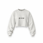 Meoow Oversize Crop Sweatshirt — Beyaz — Ön baskı