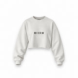 Meoow Oversize Crop Sweatshirt — Beyaz — Ön baskı
