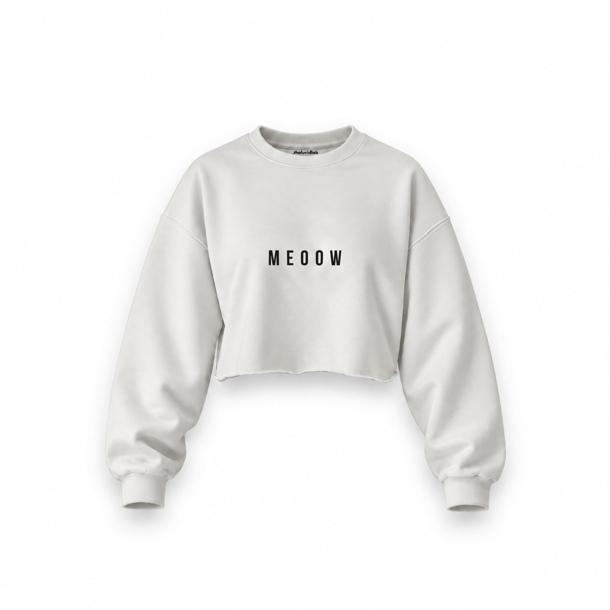 Meoow Oversize Crop Sweatshirt — Beyaz — Ön baskı
