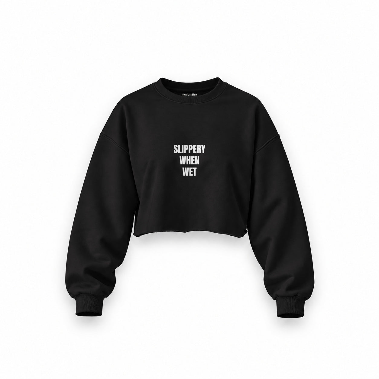 Slippery When Wet Oversize Crop Sweatshirt — Siyah — Ön baskı