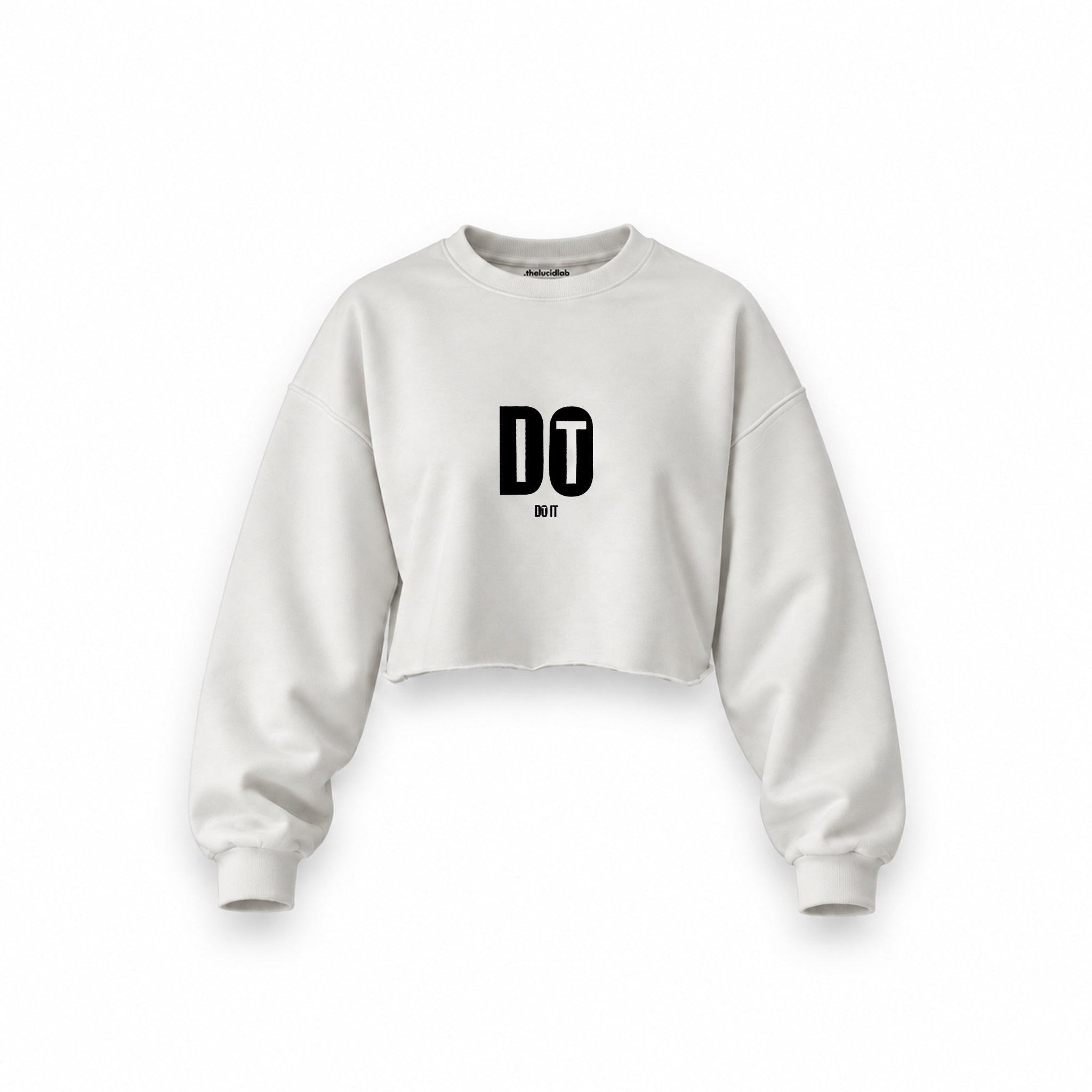 DO IT Oversize Crop Sweatshirt — Beyaz — Ön baskı