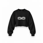 Unshell Me Oversize Crop Sweatshirt — Siyah — Ön baskı
