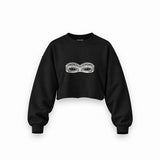 Unshell Me Oversize Crop Sweatshirt — Siyah — Ön baskı