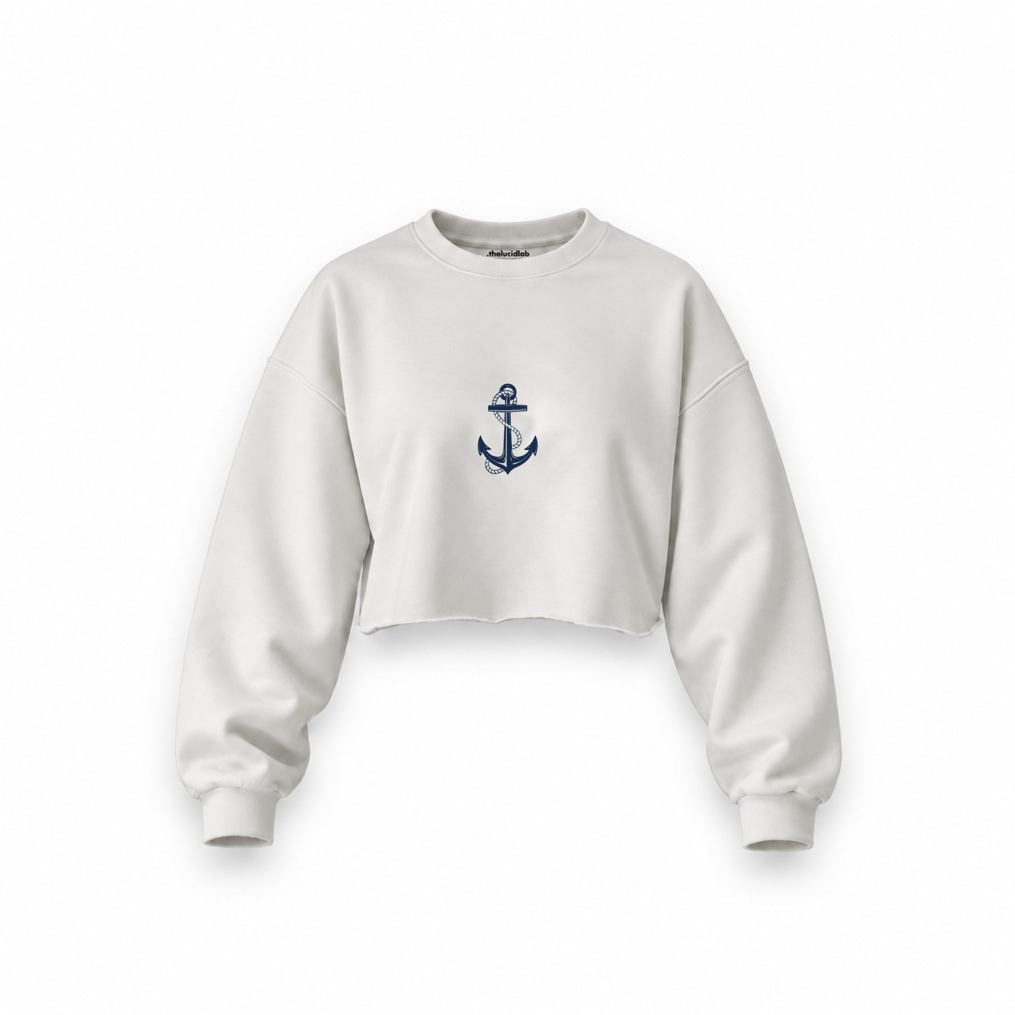 Sailor Oversize Crop Sweatshirt — Beyaz — Ön baskı