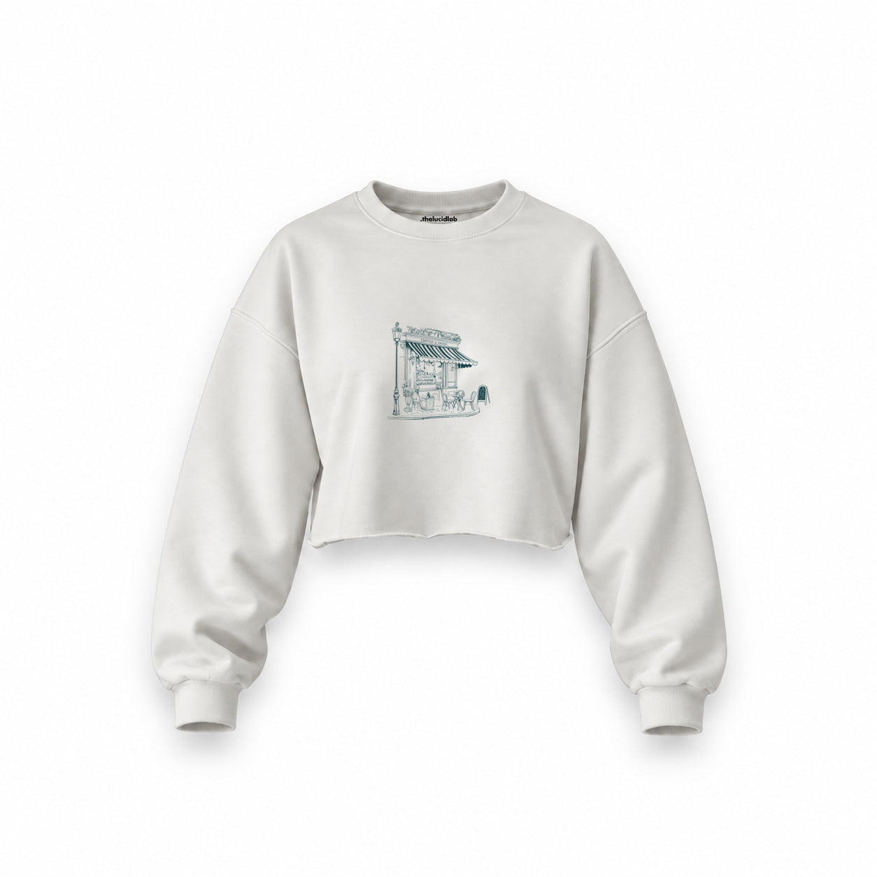Café de Paris Oversize Crop Sweatshirt — Beyaz — Ön baskı