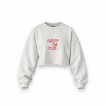 Slow Sunday Coffee Club Oversize Crop Sweatshirt — Beyaz — Ön baskı