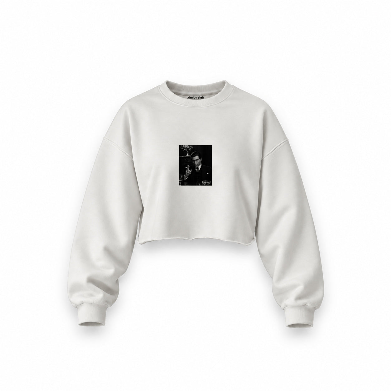Michael Corleone Oversize Crop Sweatshirt — Beyaz — Ön baskı
