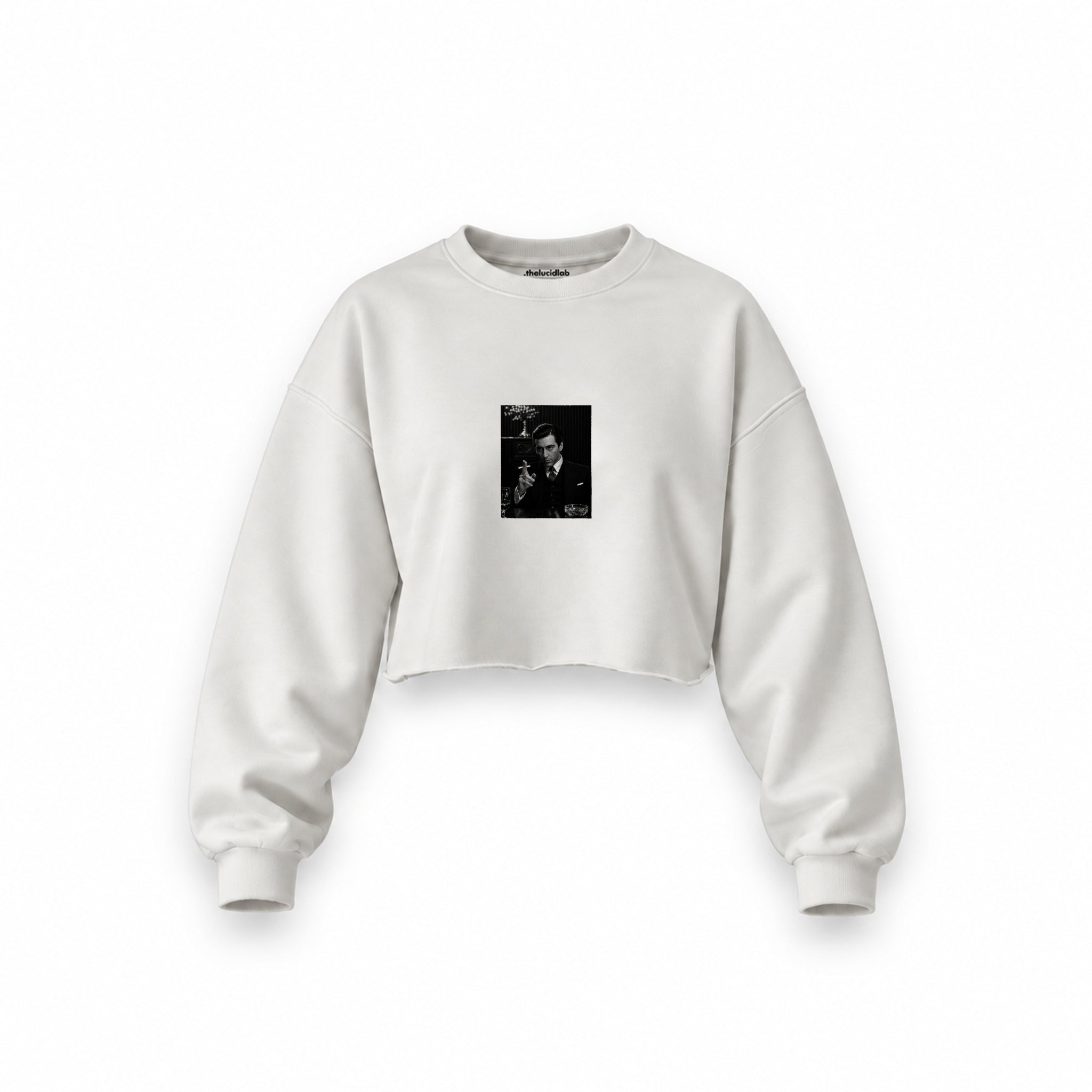 Michael Corleone Oversize Crop Sweatshirt — Beyaz — Ön baskı