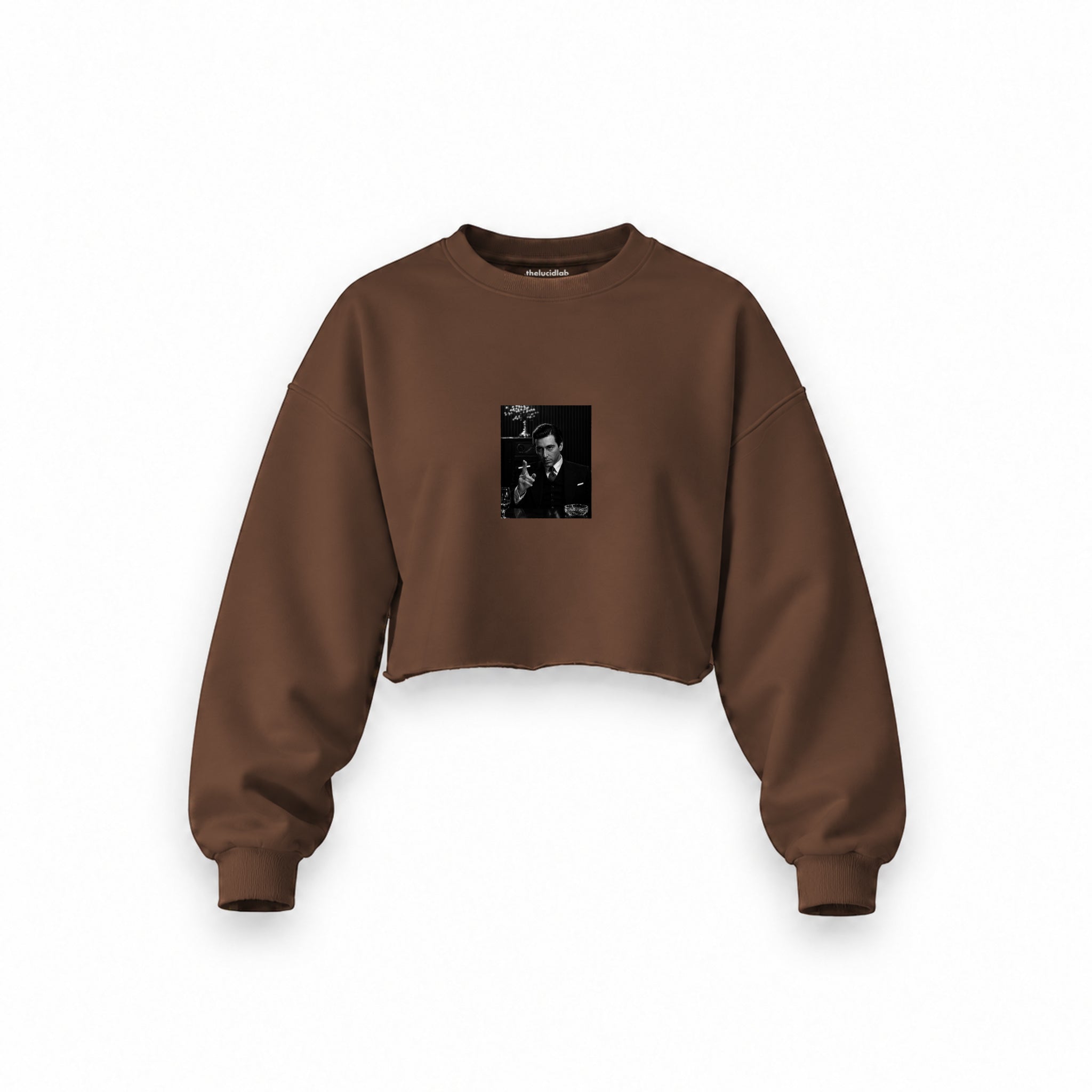 Michael Corleone Oversize Crop Sweatshirt — Kahverengi — Ön baskı