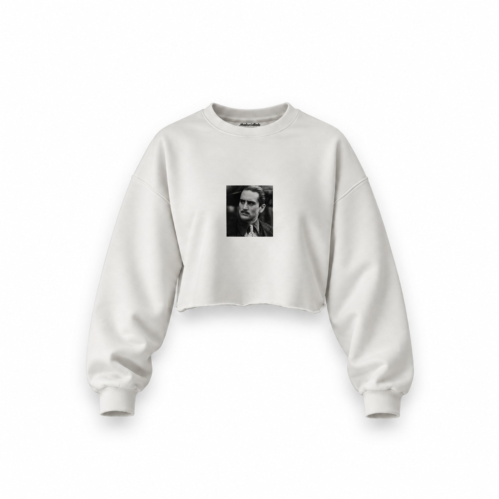 Vito Corleone Oversize Crop Sweatshirt — Beyaz — Ön baskı