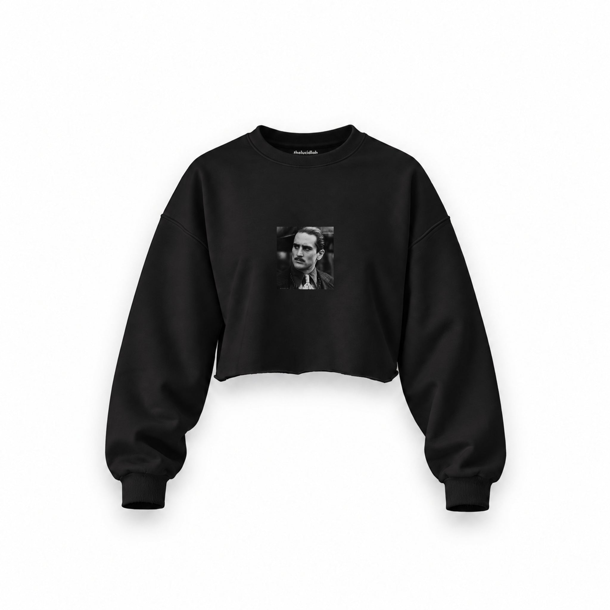 Vito Corleone Oversize Crop Sweatshirt — Siyah — Ön baskı