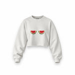 Summer Twins Oversize Crop Sweatshirt — Beyaz — Ön baskı