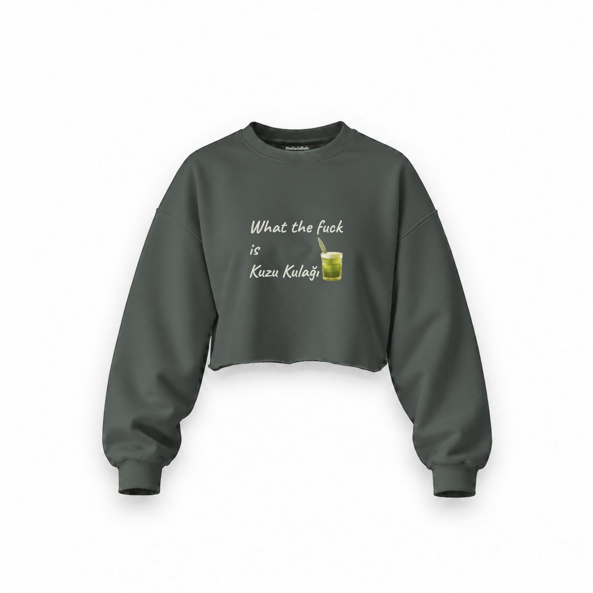 What The Fuck Is Kuzu Kulağı Oversize Crop Sweatshirt — Antrasit — Ön baskı