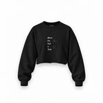 What The Fuck Is Tesla Oversize Crop Sweatshirt — Siyah — Ön baskı