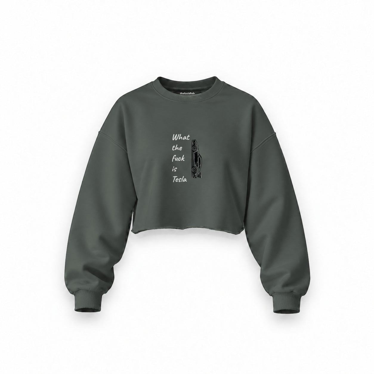 What The Fuck Is Tesla Oversize Crop Sweatshirt — Antrasit — Ön baskı