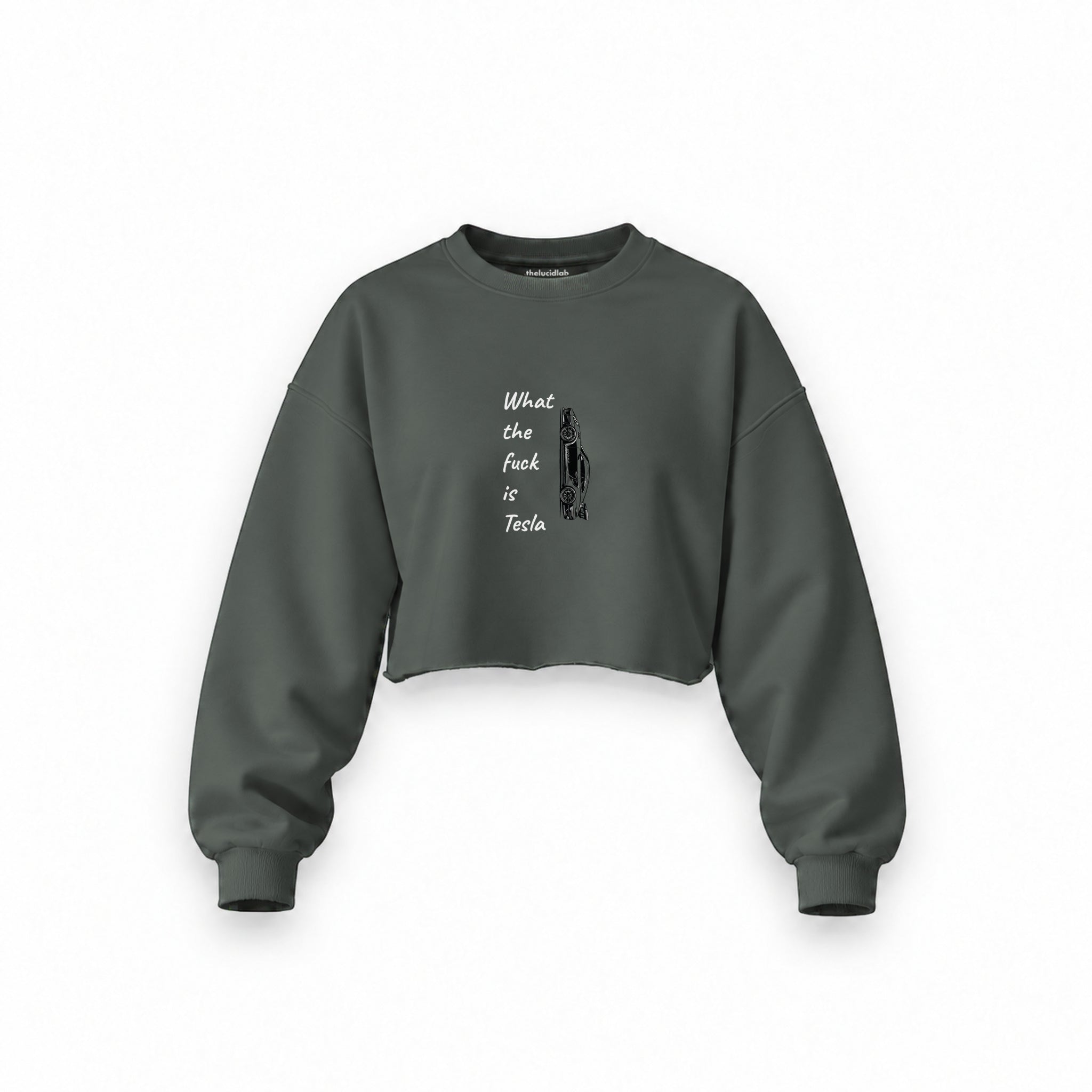 What The Fuck Is Tesla Oversize Crop Sweatshirt — Antrasit — Ön baskı