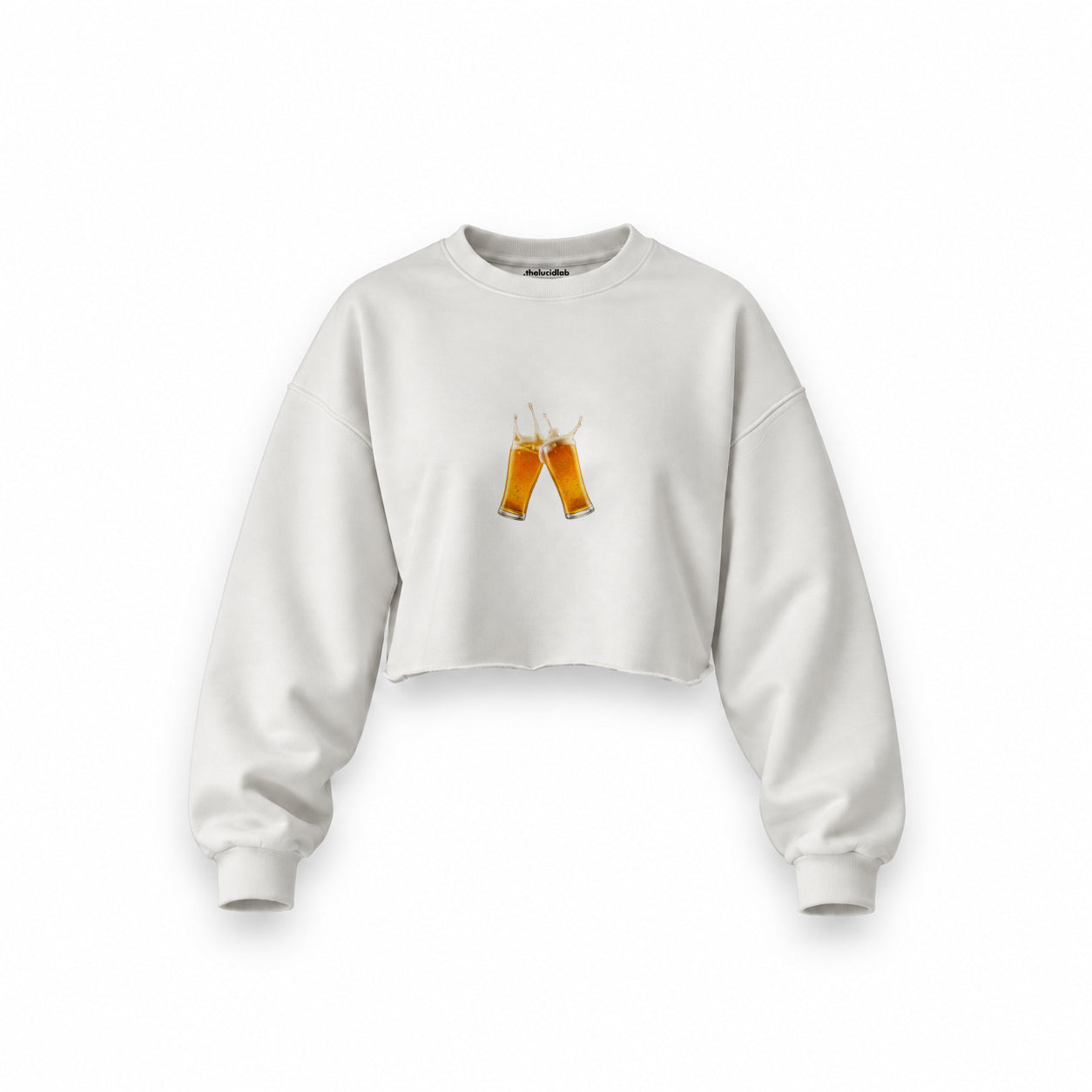 Lets Get Beers Tonight Oversize Crop Sweatshirt — Beyaz — Ön baskı