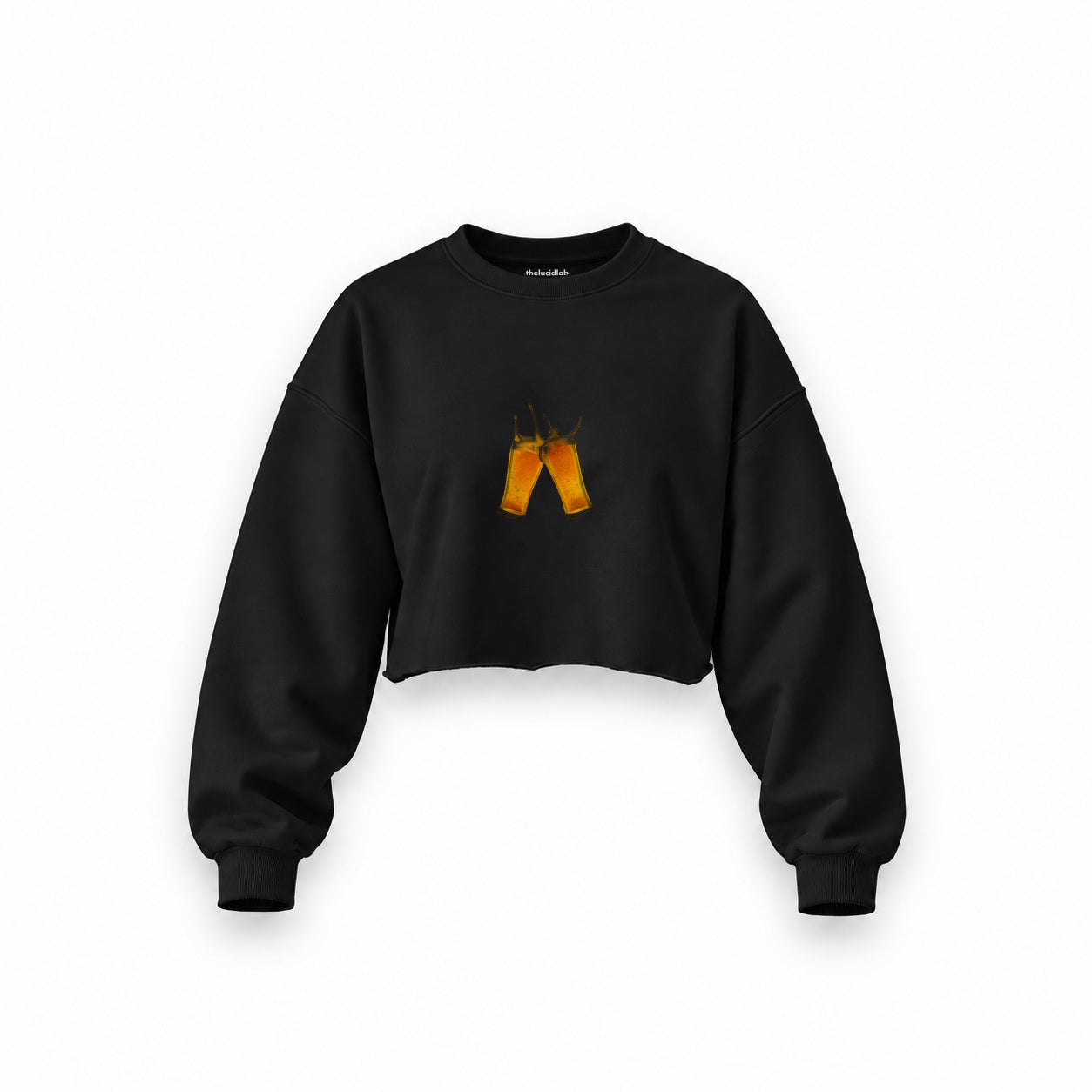 Lets Get Beers Tonight Oversize Crop Sweatshirt — Siyah — Ön baskı