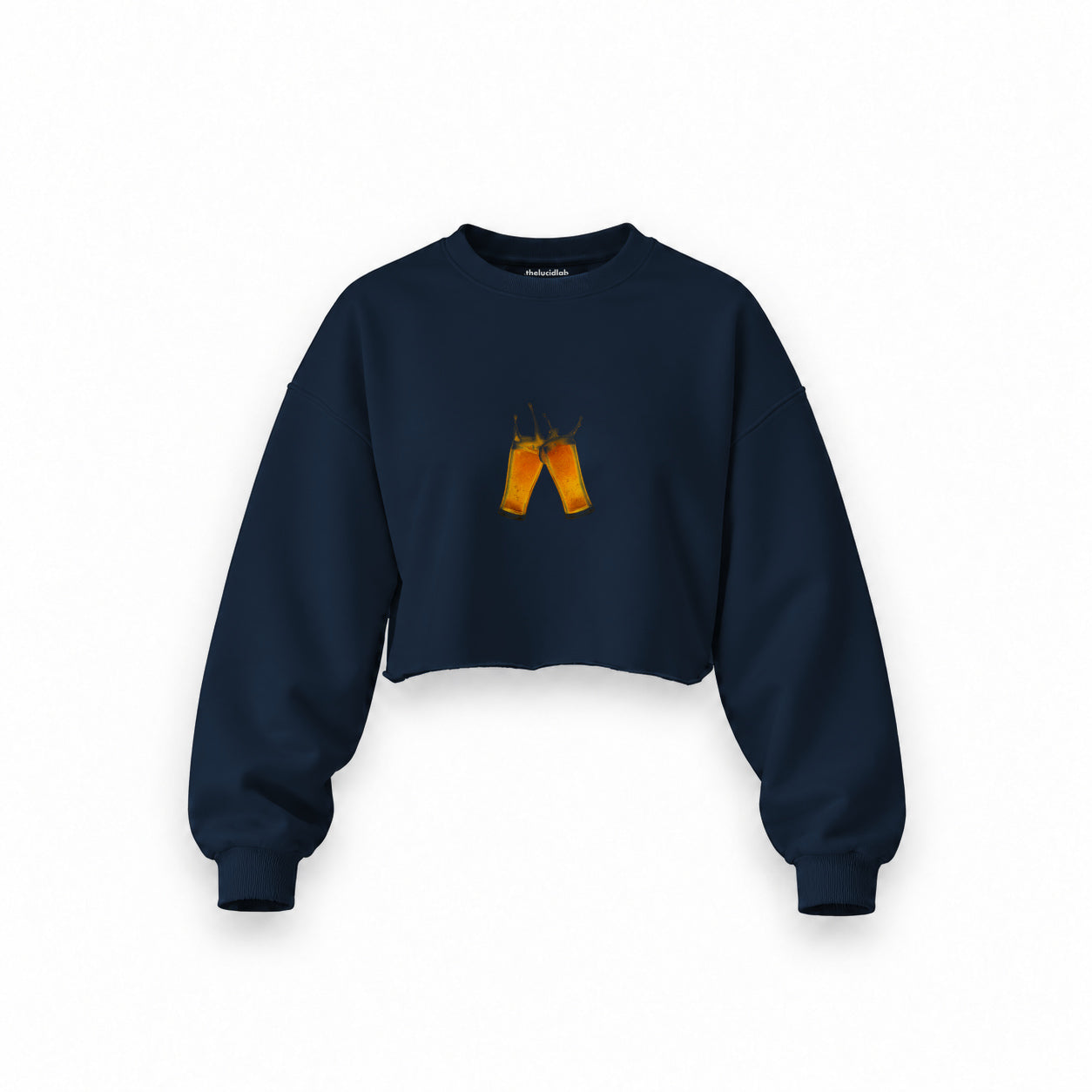 Lets Get Beers Tonight Oversize Crop Sweatshirt — Lacivert — Ön baskı