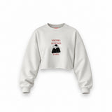 We Need A Hug Oversize Crop Sweatshirt — Beyaz — Ön baskı