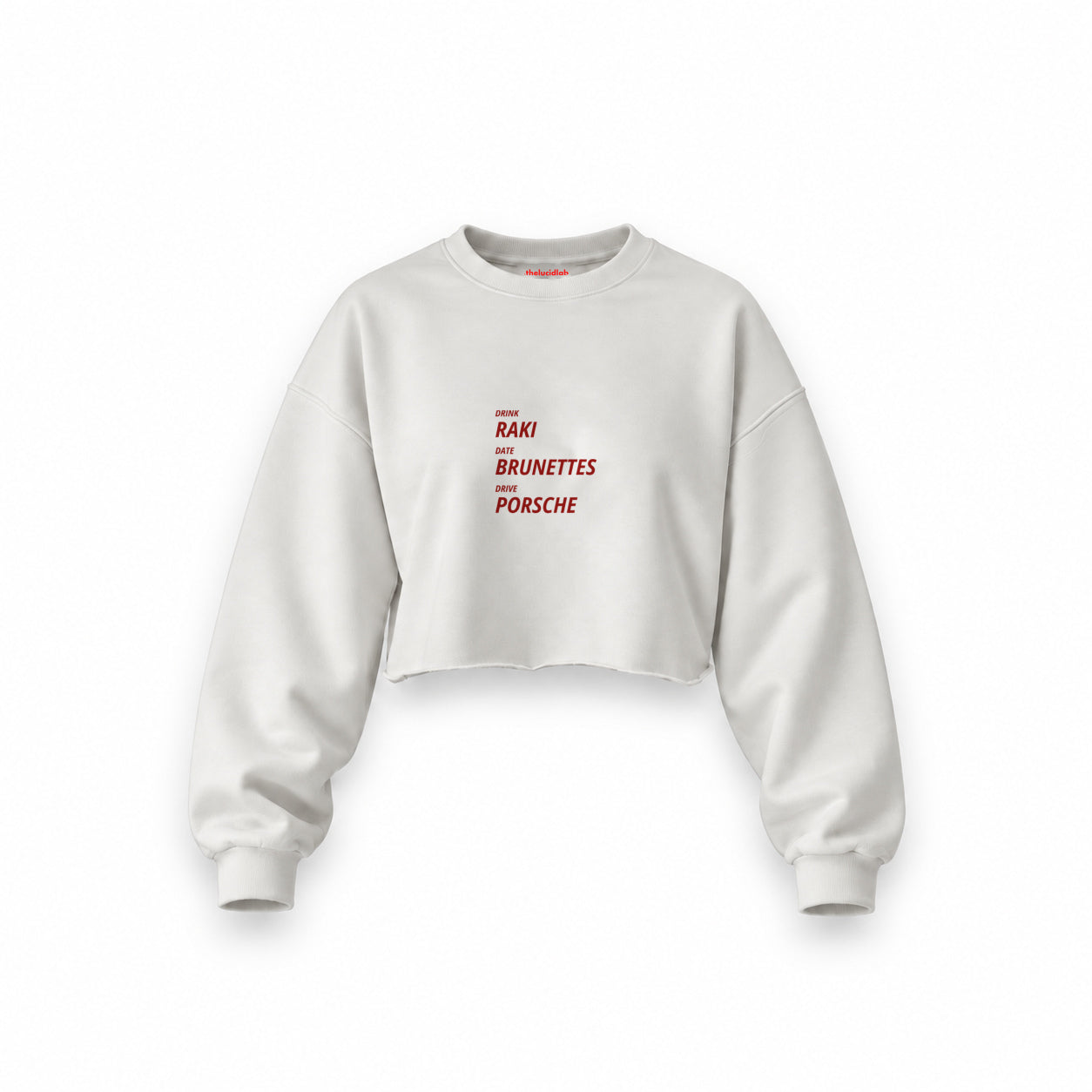 Drink Date Drive Oversize Crop Sweatshirt — Beyaz — Ön baskı
