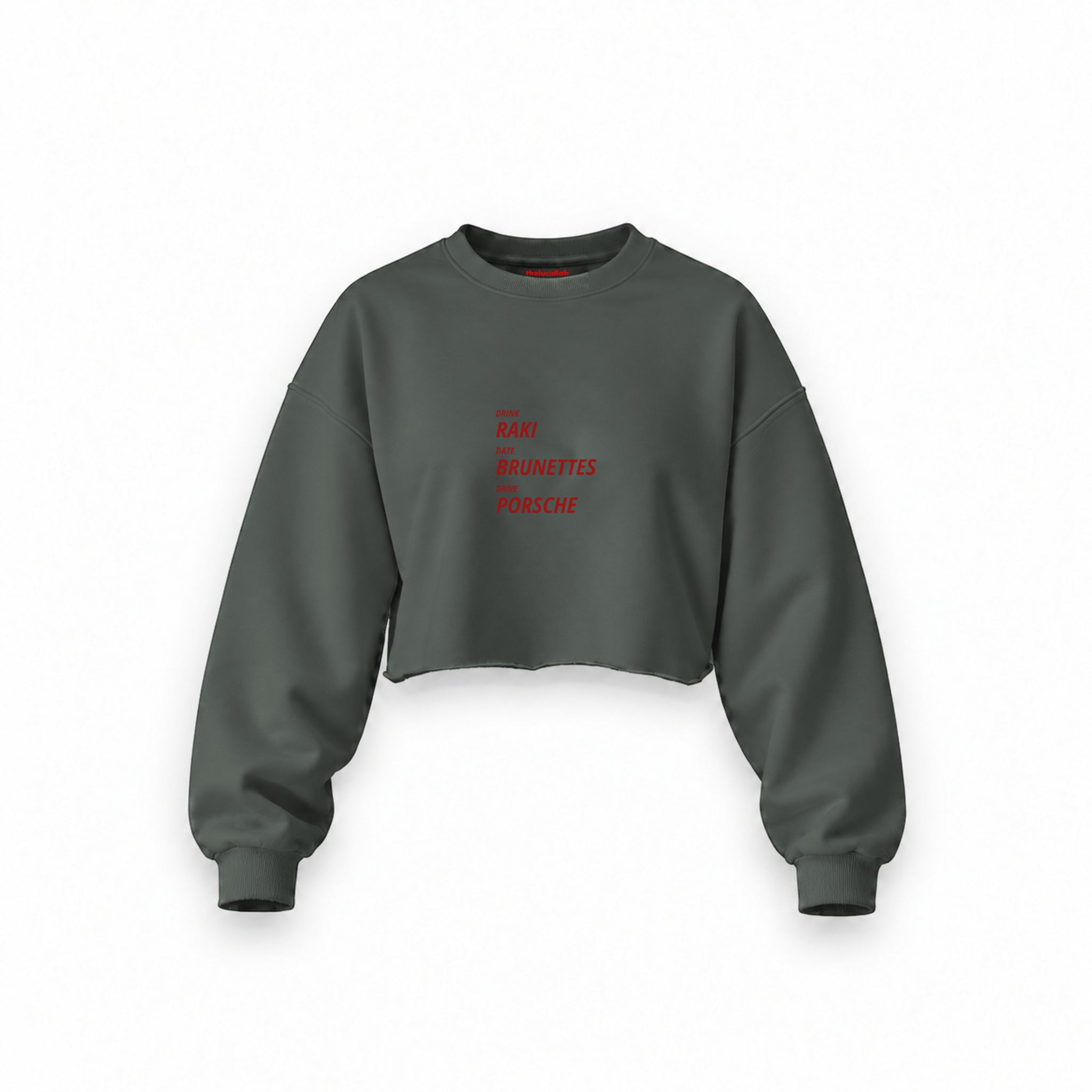 Drink Date Drive Oversize Crop Sweatshirt — Antrasit — Ön baskı