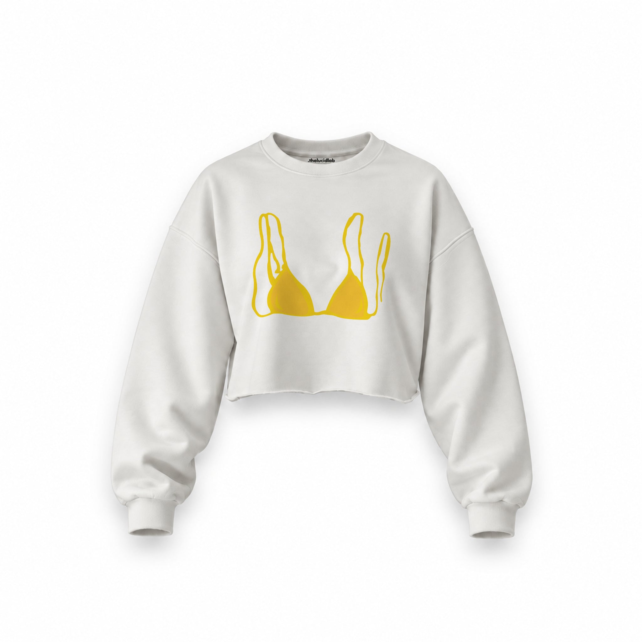 Yellow Bikini Oversize Crop Sweatshirt — Beyaz — Ön baskı