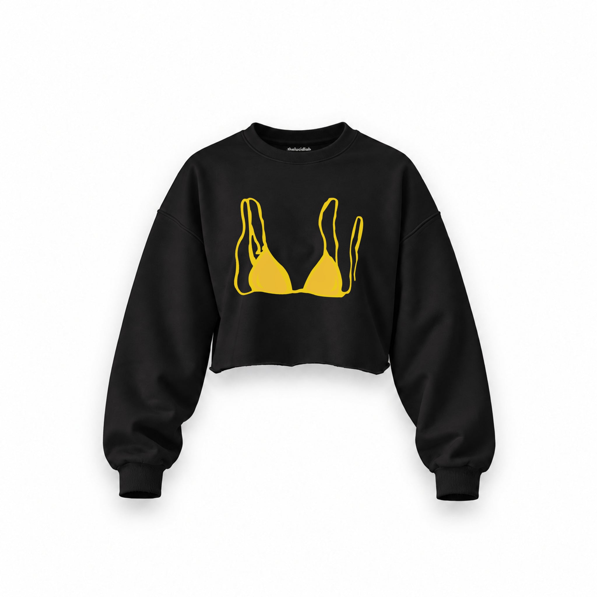 Yellow Bikini Oversize Crop Sweatshirt — Siyah — Ön baskı