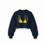 Yellow Bikini Oversize Crop Sweatshirt — Lacivert — Ön baskı
