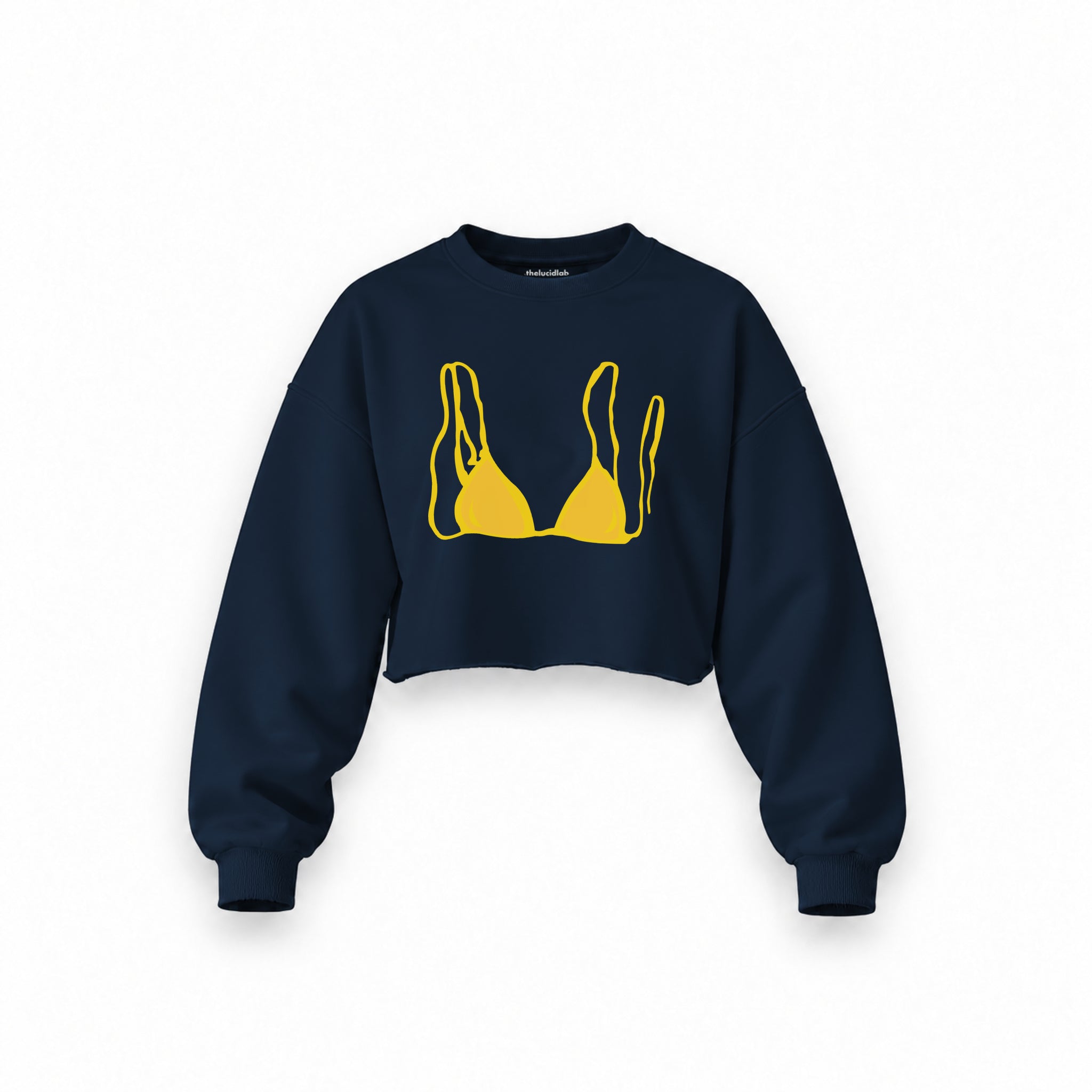 Yellow Bikini Oversize Crop Sweatshirt — Lacivert — Ön baskı