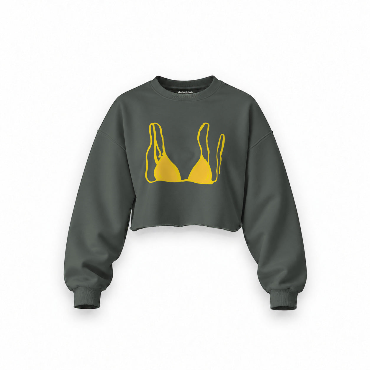Yellow Bikini Oversize Crop Sweatshirt — Antrasit — Ön baskı