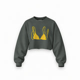 Yellow Bikini Oversize Crop Sweatshirt — Antrasit — Ön baskı