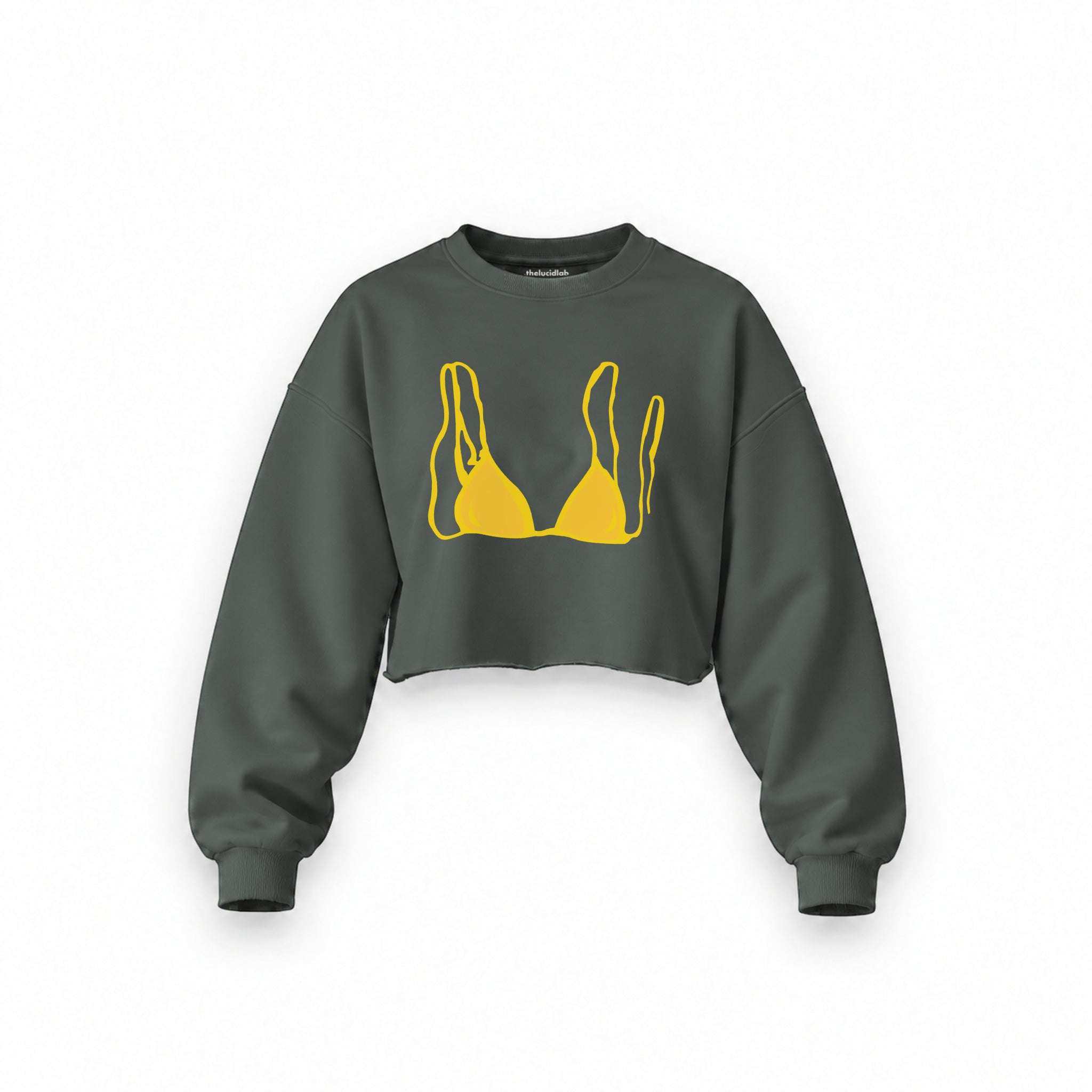Yellow Bikini Oversize Crop Sweatshirt — Antrasit — Ön baskı