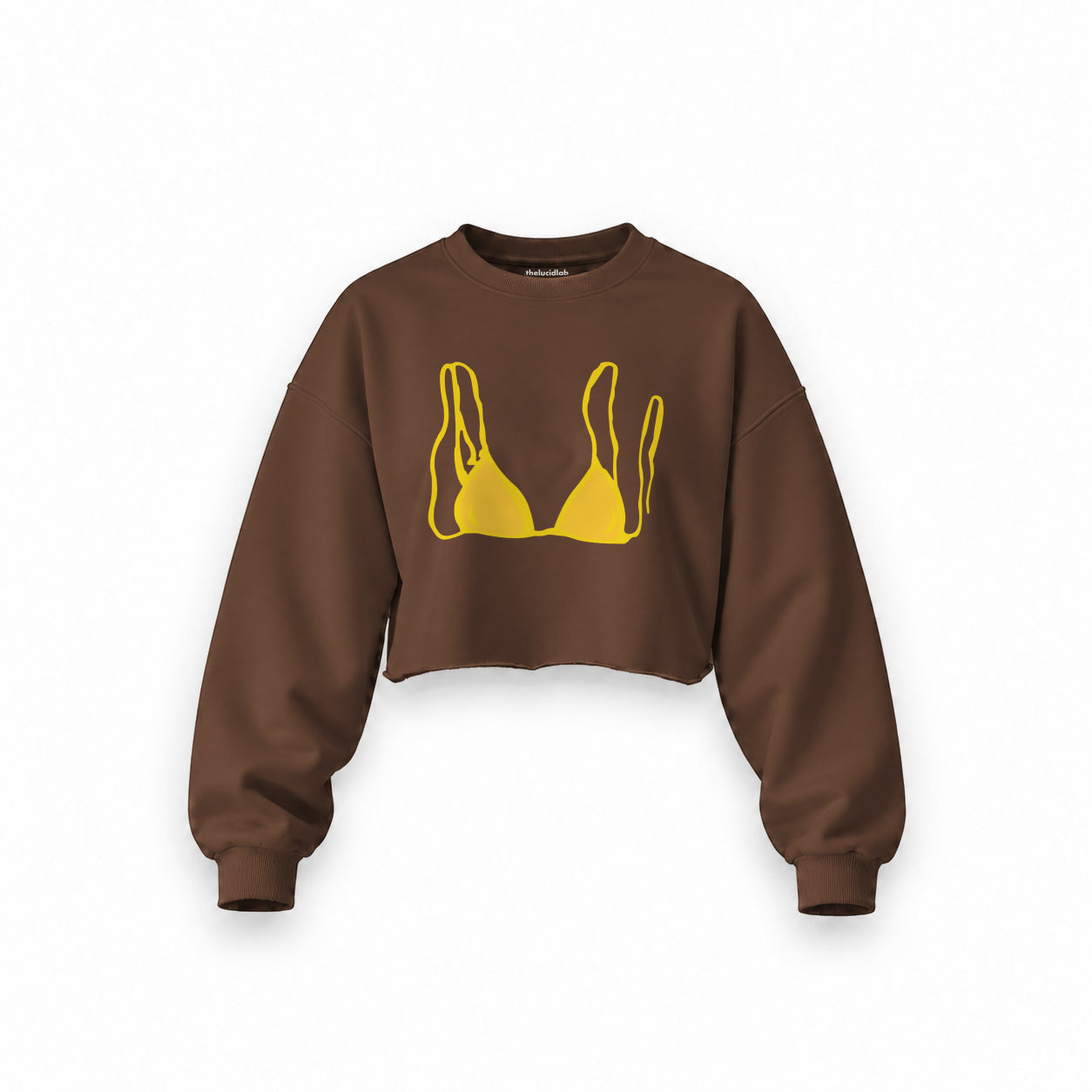 Yellow Bikini Oversize Crop Sweatshirt — Kahverengi — Ön baskı